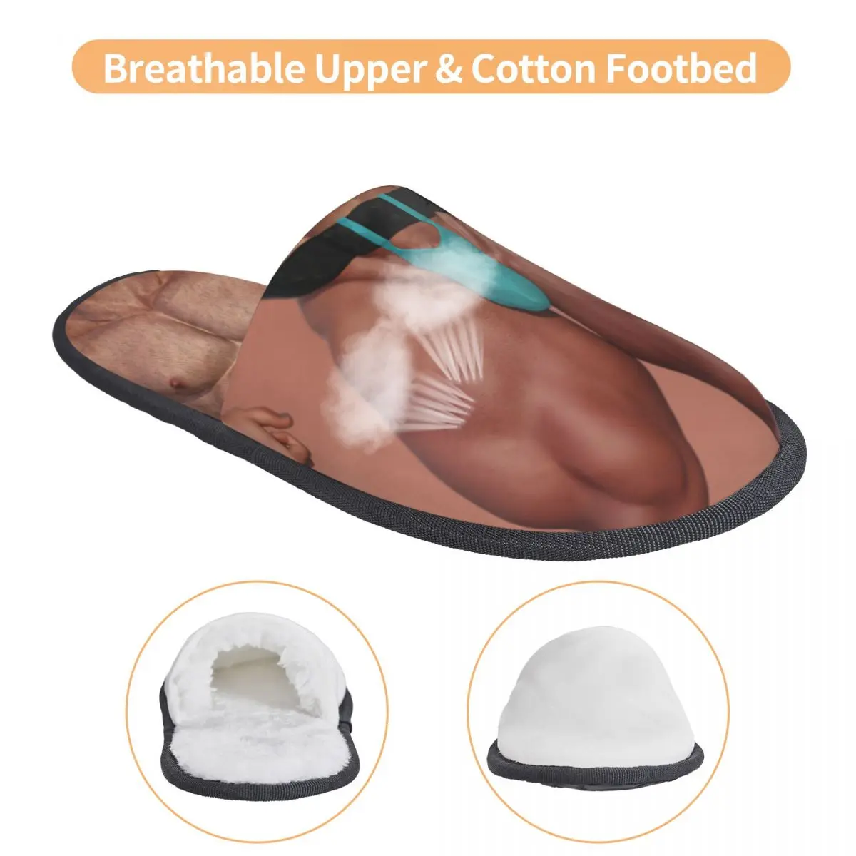 Custom Super Muscle Man Comfy Scuff Memory Foam Slippers Women Hairy Belly Bedroom House Shoes