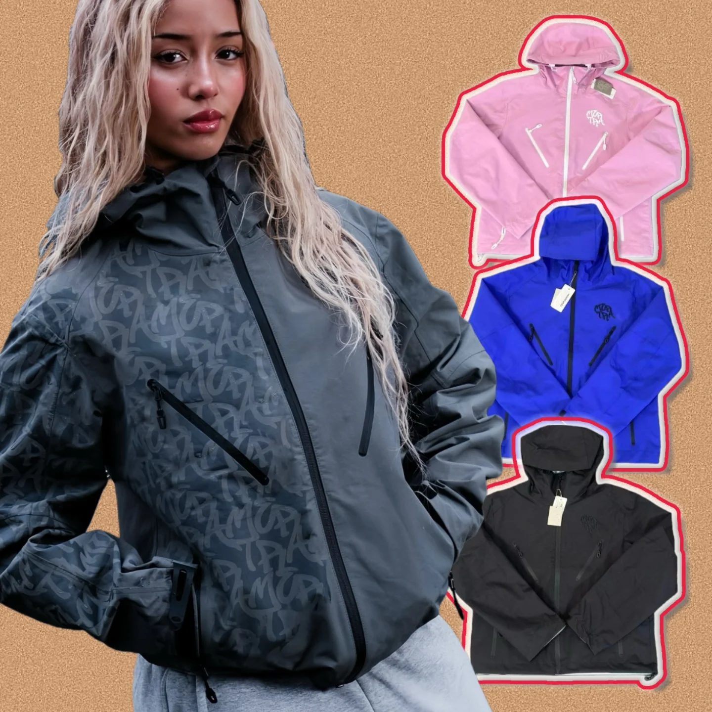 

Mertra American Street Retro High Street Wet Sensitivi Color Changing Print Hooded Open Cardigan Windbreaker Faionable Ur...