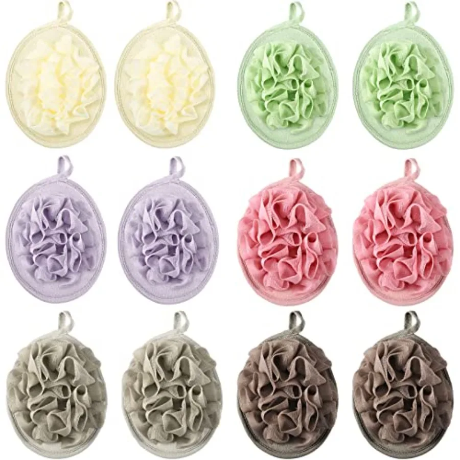 12 Pieces Shower Puff Bath Travel Loofah with Elastic Hand Strap, 30g Each, Exfoliating Shower Gift Bulk Washable Loofah Mesh S