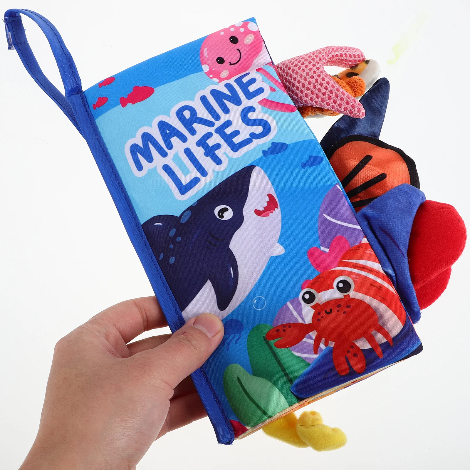 كتاب قماش مجعد من Ocean Baby مصنوع من نسيج ناعم تفاعلي بتصميم ذيل ثلاثي الأبعاد للتطوير الحسي والتعليم المبكر لحديثي الولادة خفيف الوزن