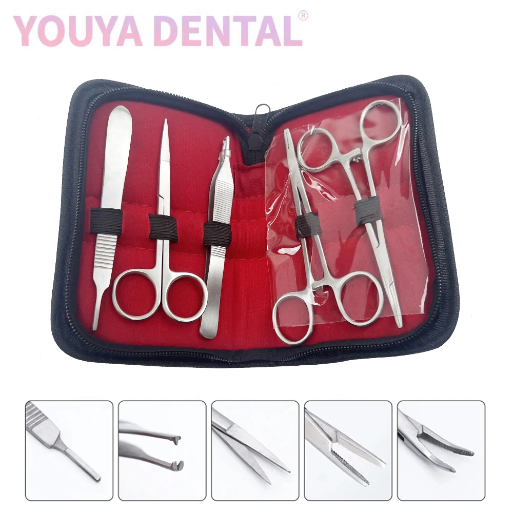 5Pc/Set Dental Surgery Tissue Forceps Set Stainless Steel Surgical Scissors Oral Surgery Forceps Tooth Extraction Hemostats Tool