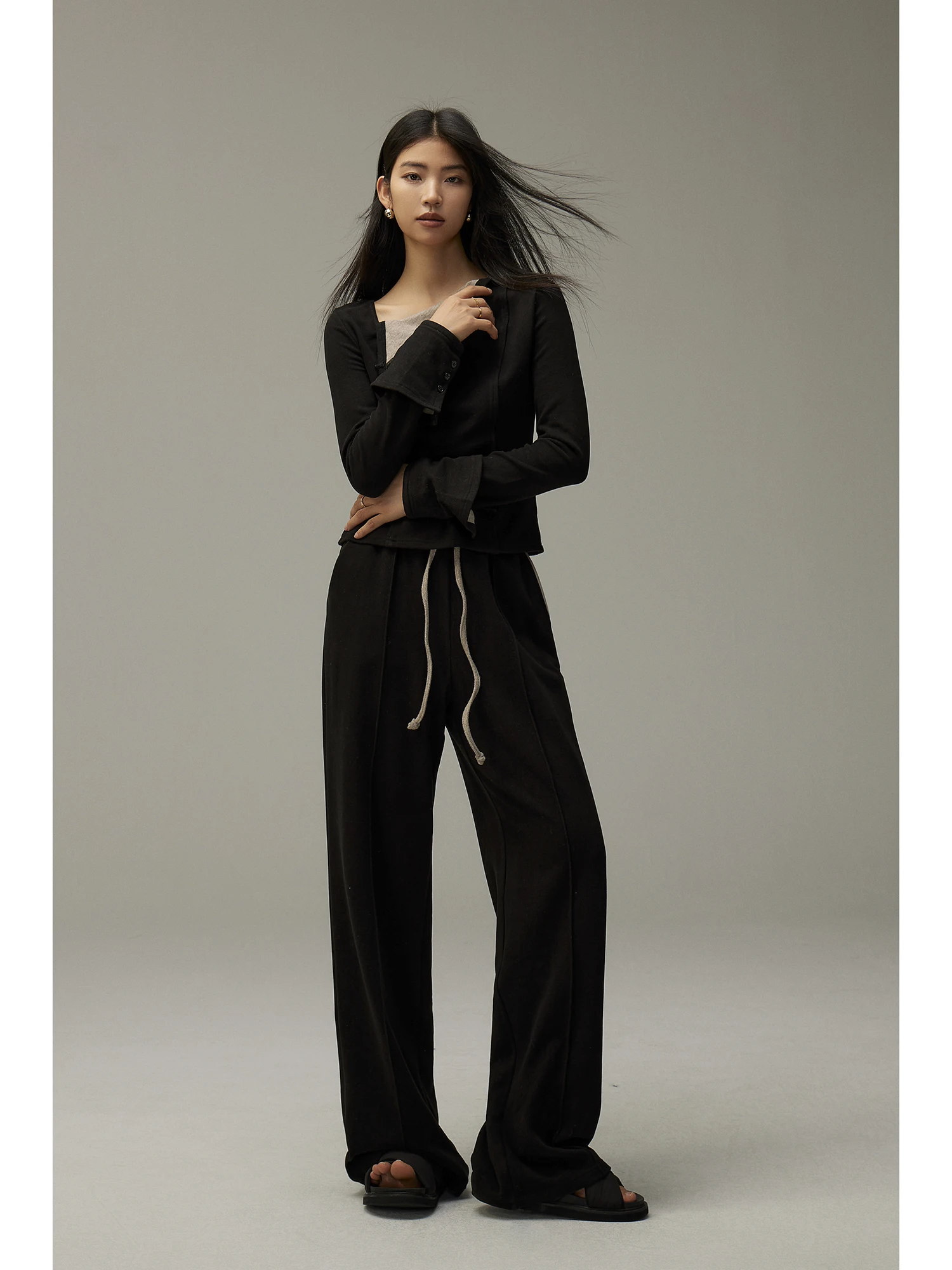 

Комплект для женщин: самонагревающийся мягкий двусторонний топ и повседневные брюки в стиле кэжуал, осенне-зимняя коллекция, цветной блок-микс