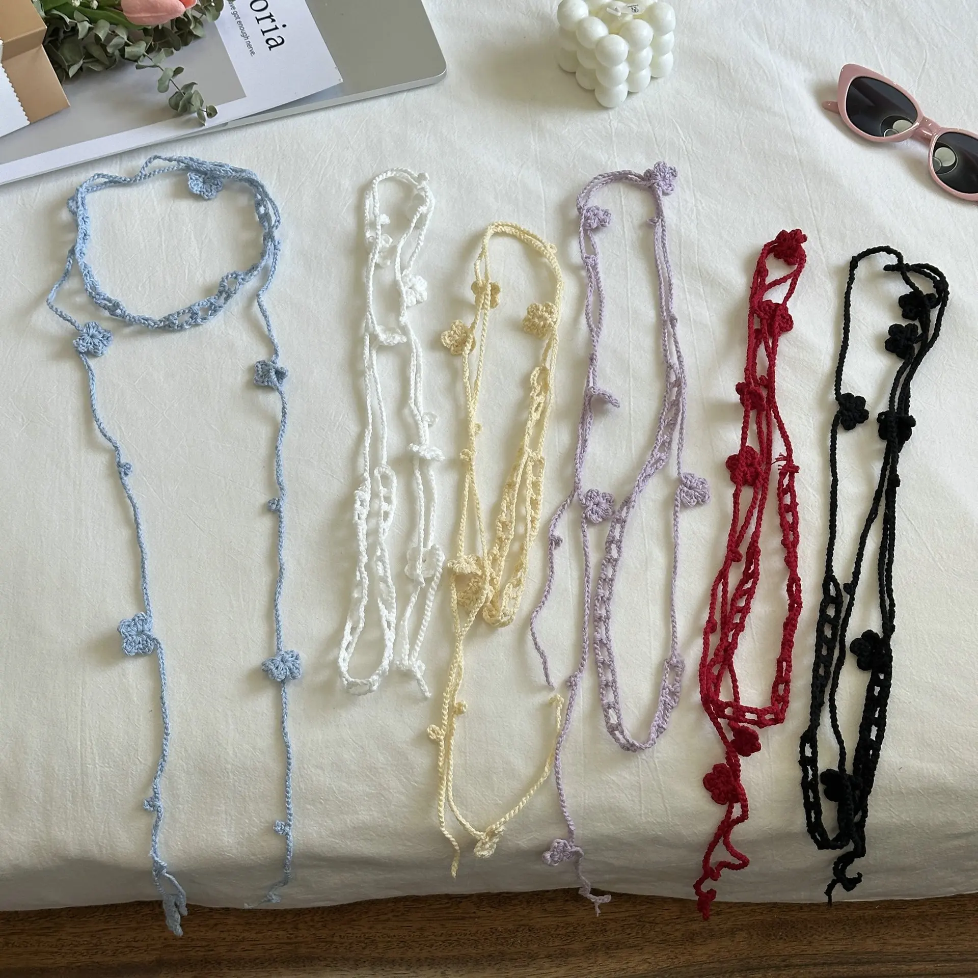 2025 New Fashion Korean Rose Scarf Hand-Crocheted Long Scarves Scarf Niche Matching Y2k Hot Girl All-Match Necklace Decoration