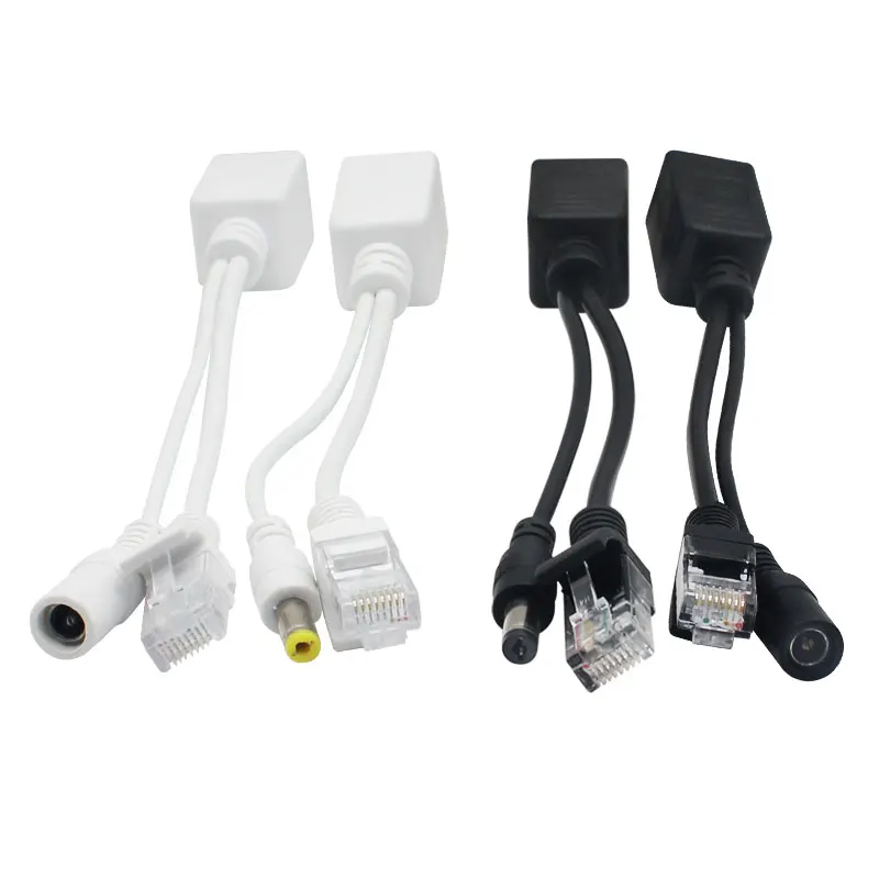 ESCAM-Cable divisor POE de 10 piezas (5 pares), adaptador de Cable POE con cinta protectora de 5V, 12V, 24V, 48V, 5,5x2,1mm