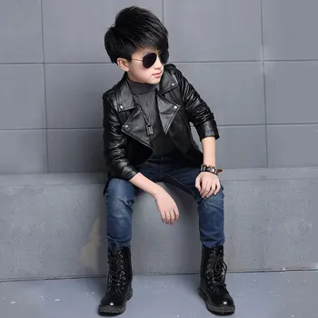 Boys Waterproof PU Leather Jacket 4 3 4 5 6 8 10 12 Years Spring Autumn Boys Leather Jacket Waterproof Zipper Fashion PU Children's Coat Birthday Gifts Kids Clothes 4
