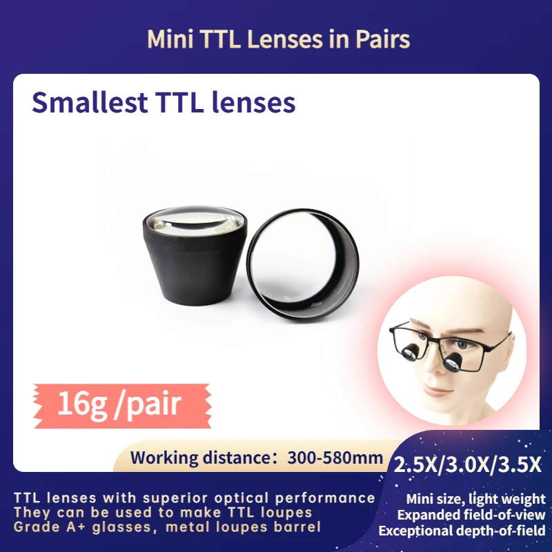 Burite Novo Mini Tamanho Ttl Lupas Lentes em Pares 2.5x 3.0x 3.5x Ttl Através da Lente Lente Usada para Fazer Ttl Lupas Dentárias