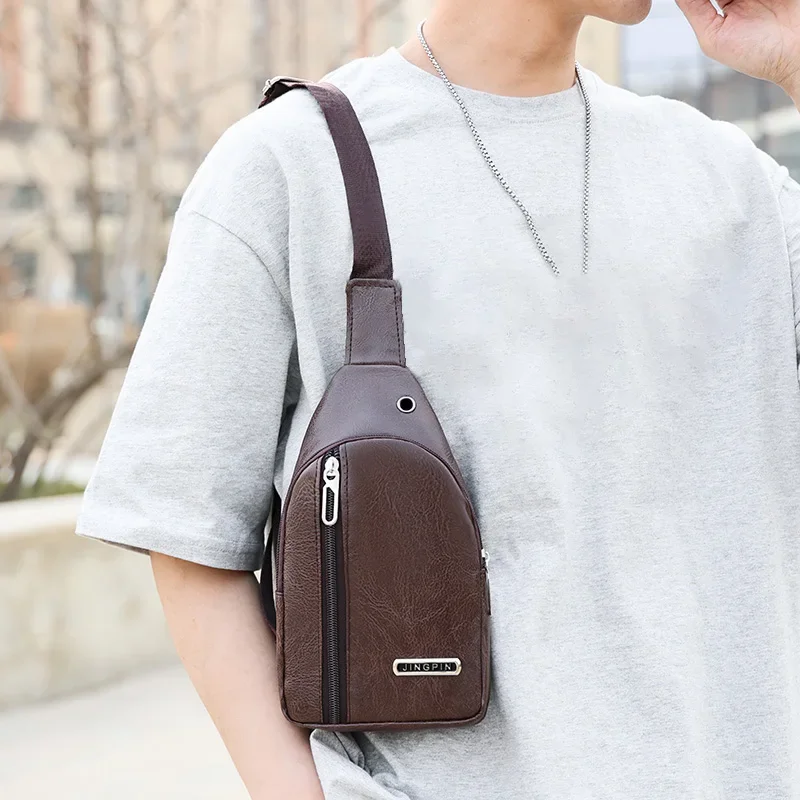 Vintage Men Shoulder Bag Fashion Business Package Leather Crossbody Sling Messenger Bags Big Capacity Male Chest Pack