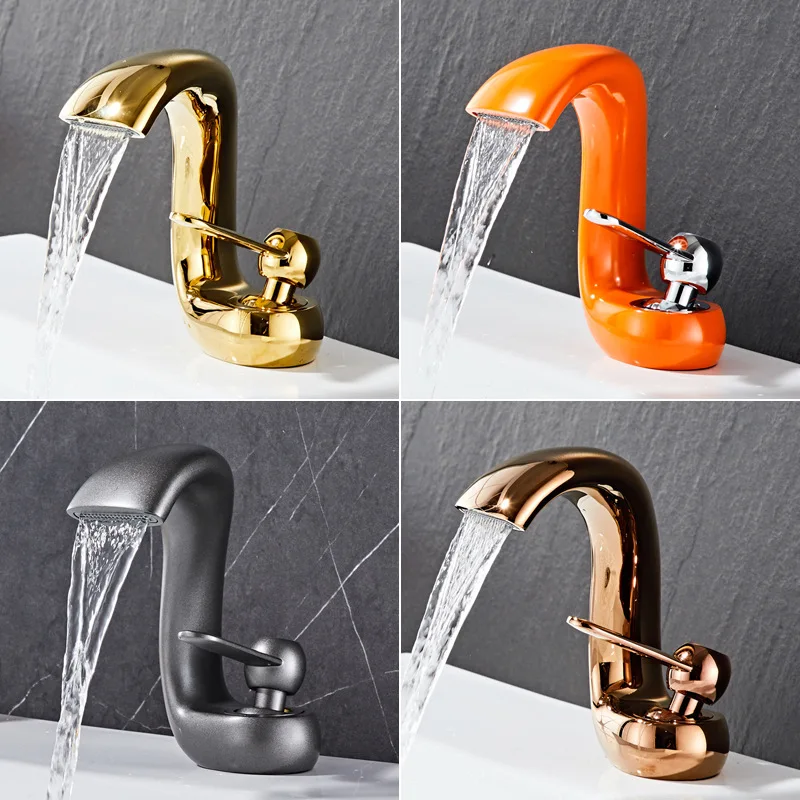 Creative Waterfall Basin Faucet Under Hot Cold Bathroom Cabinet Full Copper Household banheiro torneiras de banheiro luxo