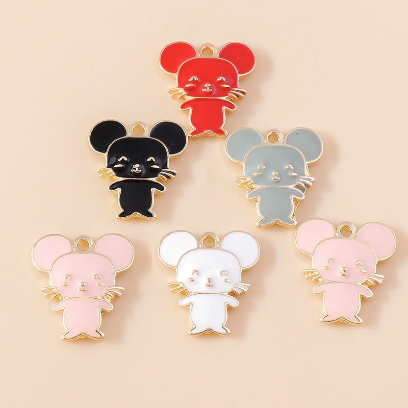10 stücke 16*17mm niedlichen Emaille Cartoon kleine Maus Charms passen Ohrringe Armband Halskette Anhänger handgemachte DIY Schmuck Zubehör