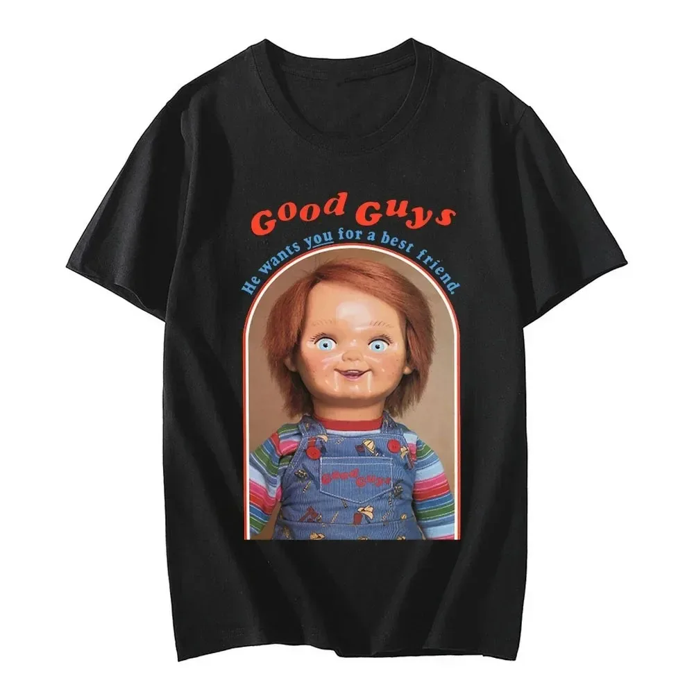 Neue Chucky Baumwoll-T-Shirts mit Anime-Grafikdruck, Damenmode, Lässige Kurzarm-T-Shirts, Harajuku Unisex-Tops, Kleidung – Detail 4