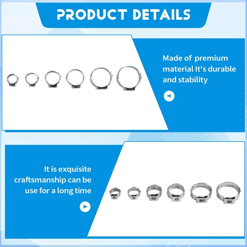 130 Stück Schlauchschellen, einzelnes Ohr, stufenlos, 5,8–21 mm, Edelstahl-Schlauchschellen, Cinch-Klemmringe zum Abdichten von Schlauch