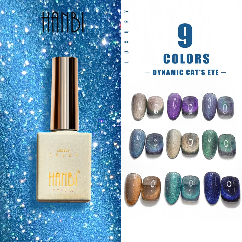 HANBI 9 Color Dynamic Cat's Eye Gel Nail Polish Nail UV Gel Varnish Soak Off Gelpolish LED Gel Varnish Nail Art Lacque Prime