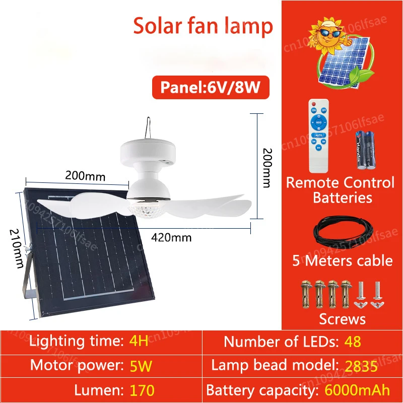 

Solar Lamp portable Waterproof Portable remote Solar ceilling fan with LED Light For outdoor Hiking Fishing Emergency Lights