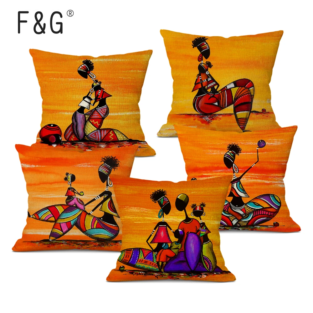 

African Woman Cushion Cover Africa Life Abstract Painting Decorative Pillows Square Linen Cushions Home Decor Pillow Case