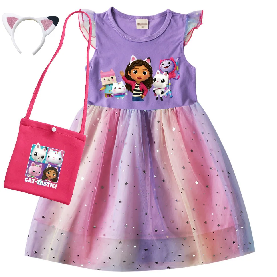 Gabbys Dollhouse Clothes Kids Dresses for Girls Princess Dress & Bag Childrne Cartoon Cute Cats-tastic Wedding Party Vestidos