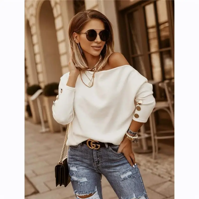 

Women's Base irt One Ne T-irt Casual Loose Fit Long Sve Polyester Color T-irt Faionable European Sle