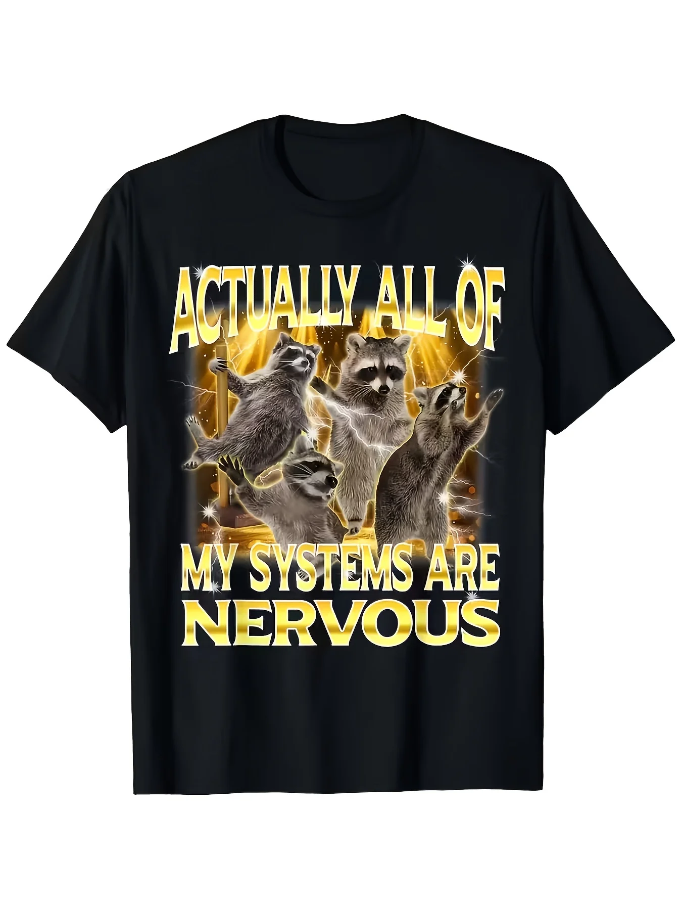 All My Systems Are Nervous Funny Raccoon Emoticon Pack Crazy T-Shirt Graphic Short Sleeve Men's T-shirts for Unisex All-Season