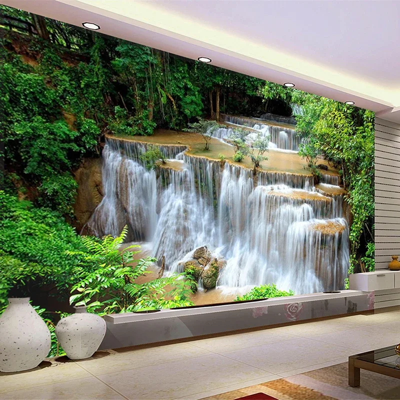 Custom 3D Photo Wallpaper HD Green Landscape Waterfall Beautiful TV Background Mural Bedroom Living Room Non-woven 3D Wall Paper