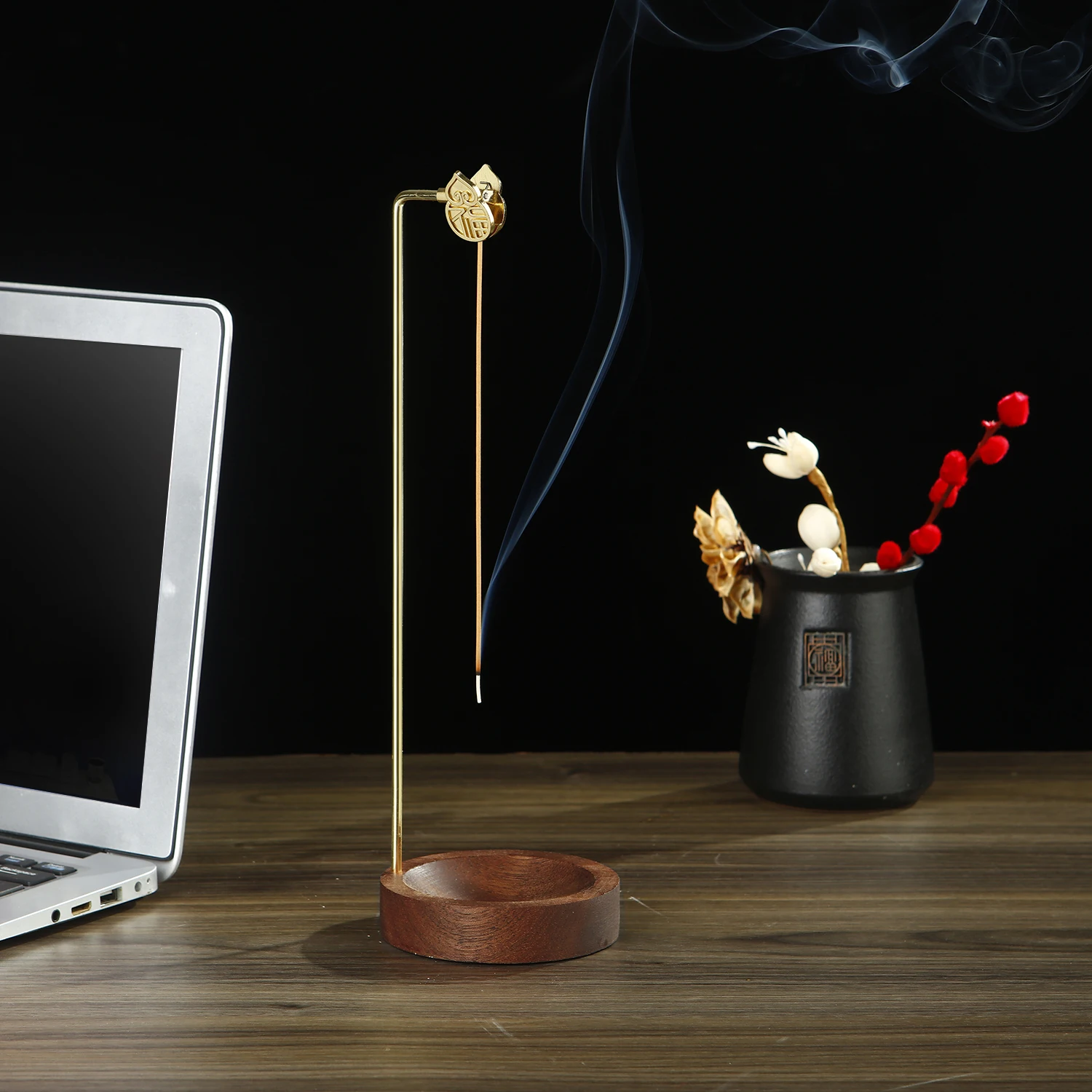 

Metal Incense Holder Anti-Ash Flying Incense Stick Holder with Wooden Ash Catcher Incense Burner for Yoga Home Decor