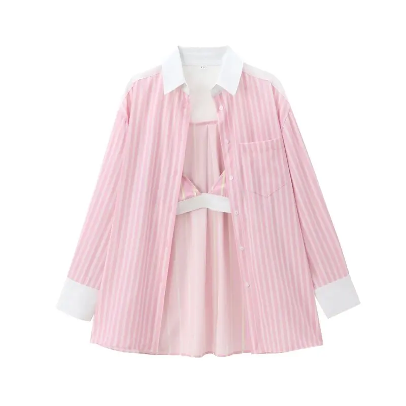 Biancheria intima lunga da donna in seta a righe Sve Csole Sle nuovo arrivo autunno 2024 vestibilità ampia versatile top casual