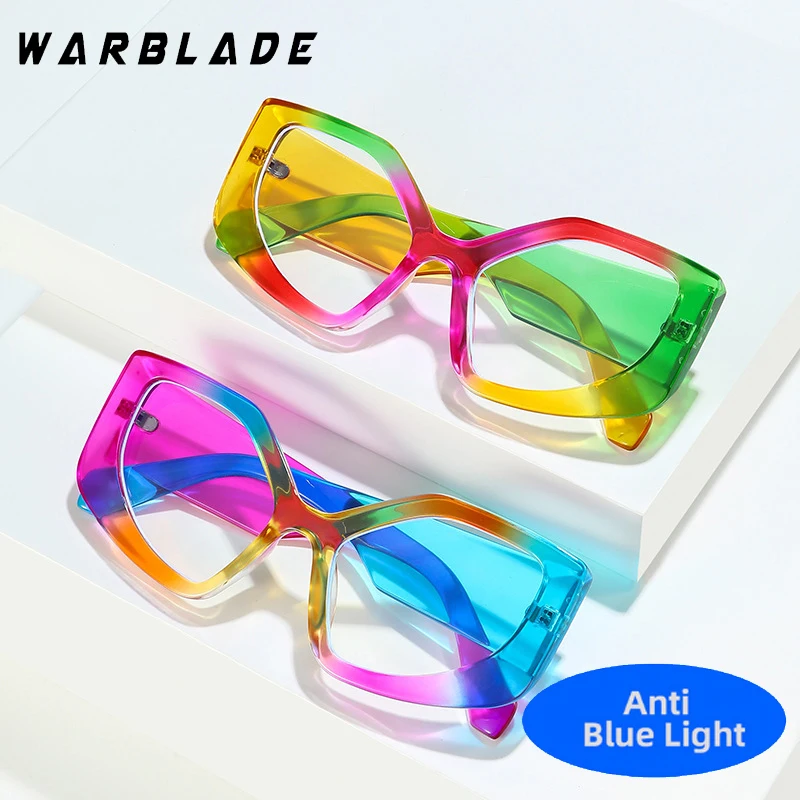 Rainbow Oversized Cat Eye Blue Light Glasses Fashion Polygon Irregular Anti-Blue Light Glasses Computer Eyeglasses For Women Men