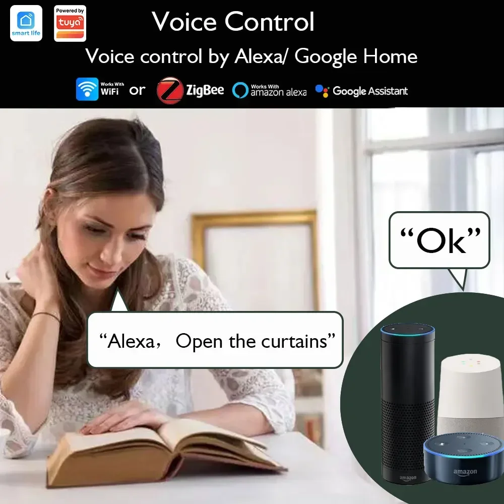 Tuya Wifi/Zigbee Smart Electric Curtain Shutter Motor with RF Remote 22.5CM Size APP Control Alexa Google Assistant SmartThings