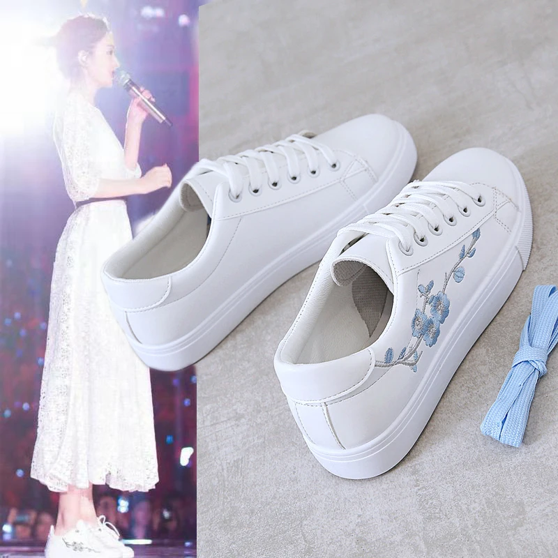 Summer Women Sneakers Fashion Breathble Vulcanized Shoes Pu leather Platform Lace up Casual White embroidered 2020 new hjk8