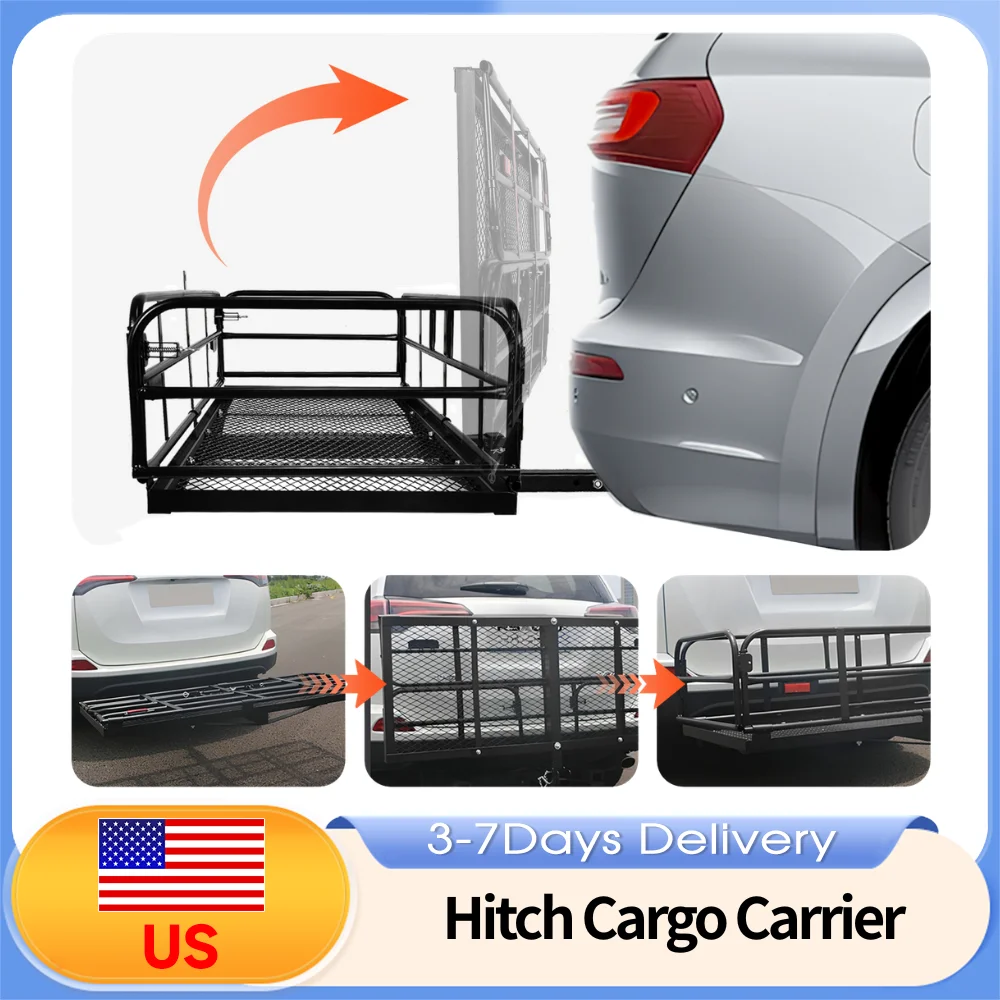 

Багажник на фаркоп для прицепа, грузоподъемность 227 кг, подходит для 2-дюймового приемника, 60x24x14 дюймов, со стабилизатором фаркопа, для внедорожников, пикапов, прицепов