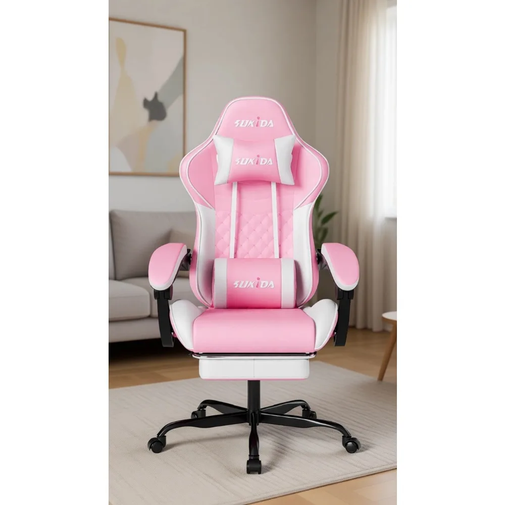 Ergonomic Gaming Chairs for Adults with Massage Lumbar Support and Adjustable Height Headrest Backrest