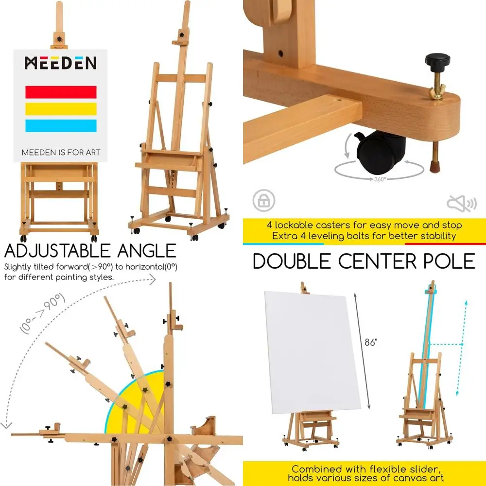حامل استوديو خشب الزان الصلب الاحترافي - حامل رسم فني بإطار H عالي التحمل من MEEDEN مع 4 تعديلات #1