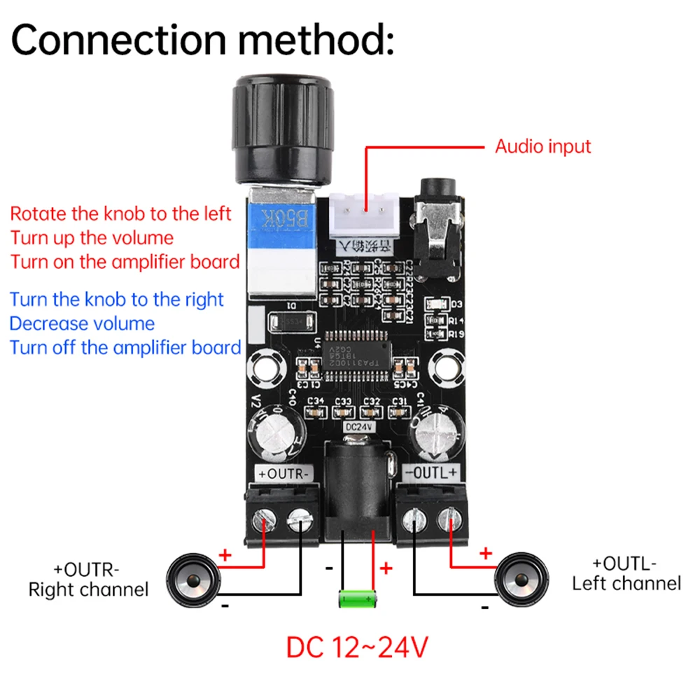 

XH-A240 DC8-26V TPA3110D2 30W+30W 2 Channels BT Digital Amplifier Power Board Audio Amp Module