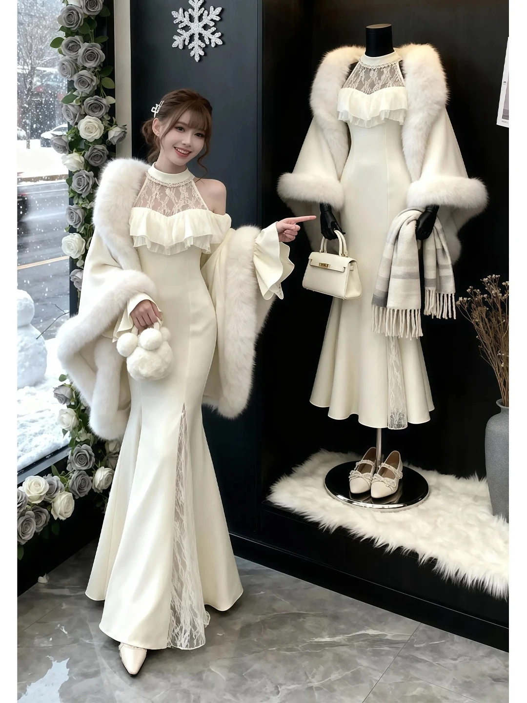 

Элегантное кружевное платье с завышенной талией, французский стиль, длинный рукав, круглый вырез, белое, от Miss Ihiko