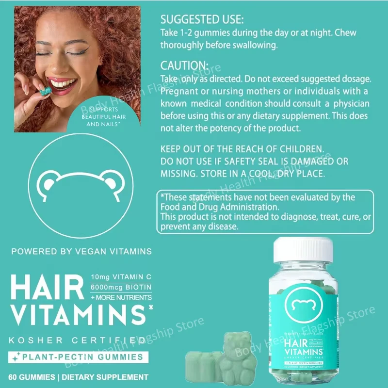 Pro Hair Vitamins Bear Gummy Women Multivitamins Supply Extra Strength Biotin 6000mcg, Growth Tools for Men & Women - 60 Gummies