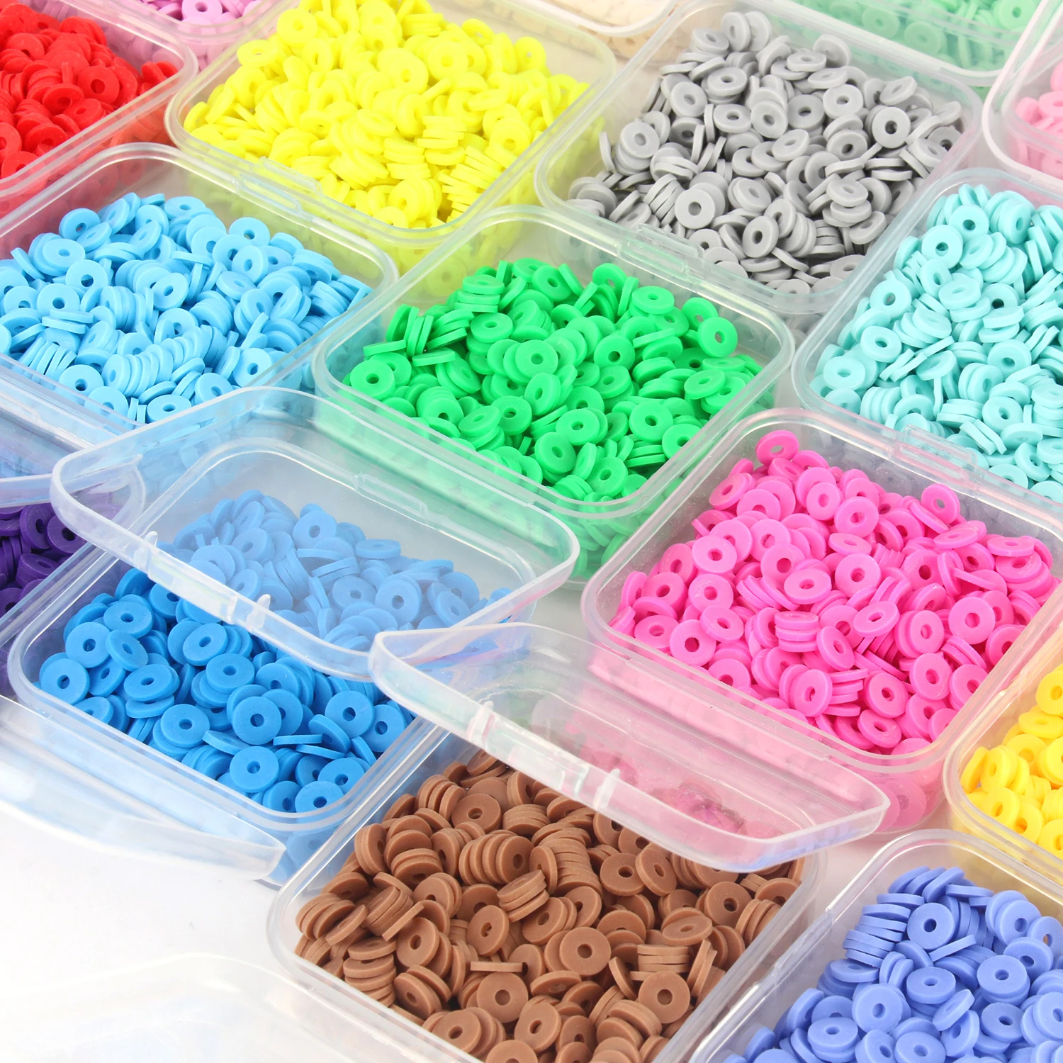 500pcs/Box 34 Styles Polymer Clay Spacer Beads 6mm Mix Color Chip Disk Flat Round Beads For Jewelry Making Bracelets DIY