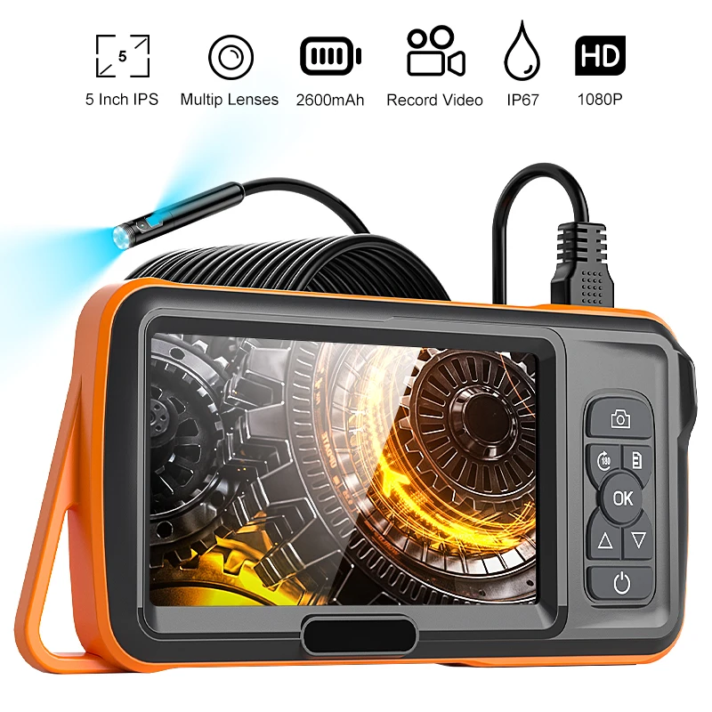5 Inch IPS Screen Endoscope Automotive Inspection Borescope Video Camera Single Dual Triple Autofocus Lens USB Probe Waterproof