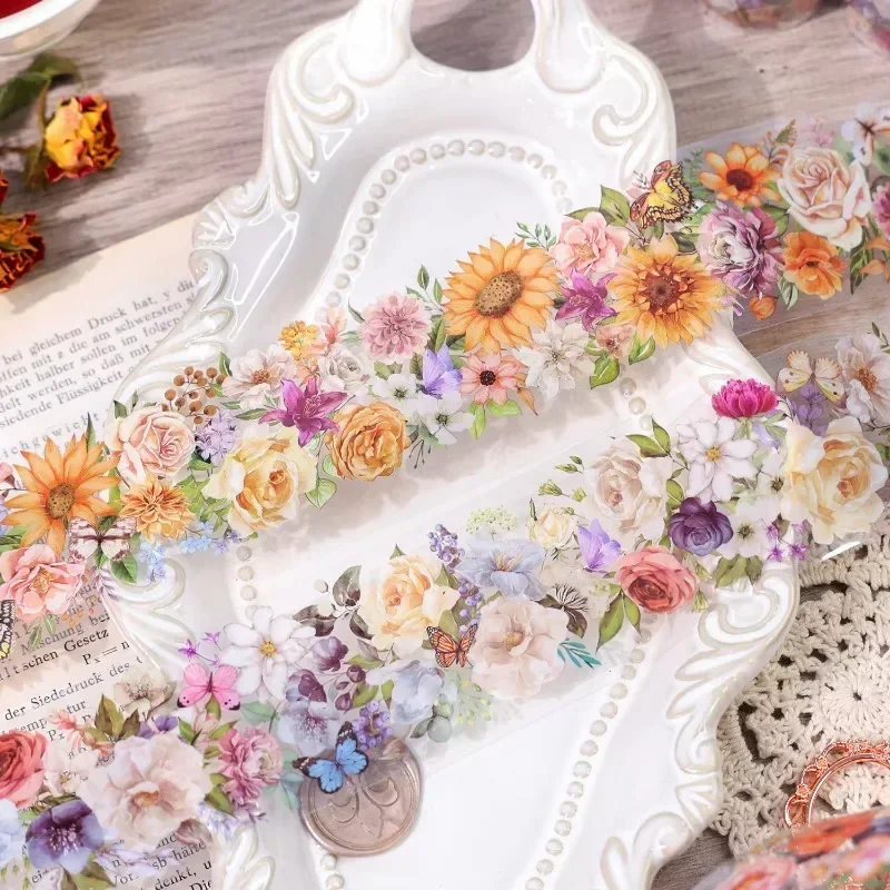 1Roll 2M PET Tape Flower Season Poetry Plant Flower Material Decorative DIY Supplies Planner Diary Supplies Scrapbook 50mm*2m