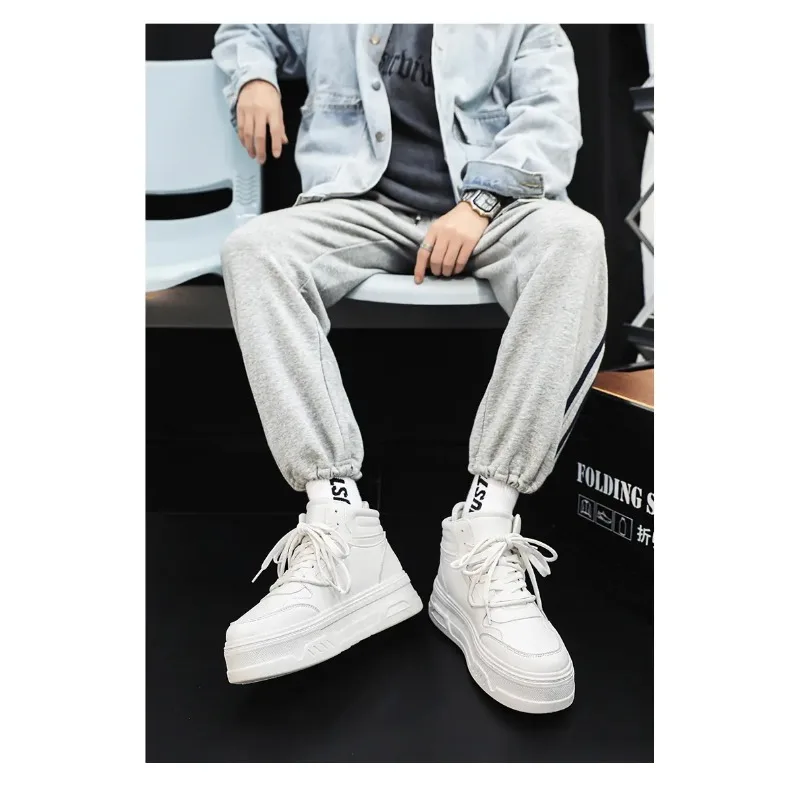 

New Autumn/Winter Men's Casual Sneakers 12cm Increased Height 10cm Thick Sole White Shoes High Top Rubber Base Male Footwear