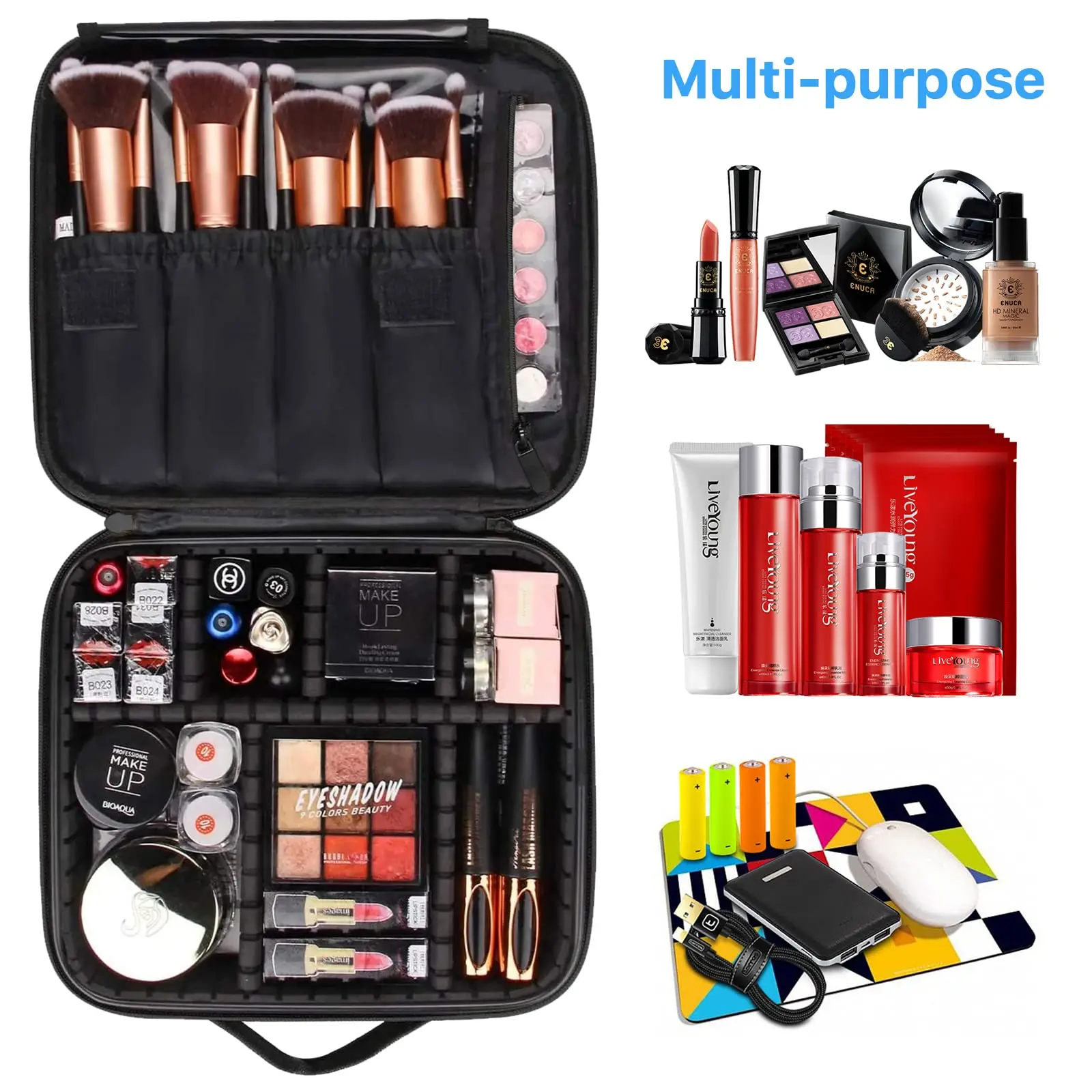 Bolso cosmético de viaje partición ajustable caja de almacenamiento portátil de maquillaje bolsa de almacenamiento cosmético