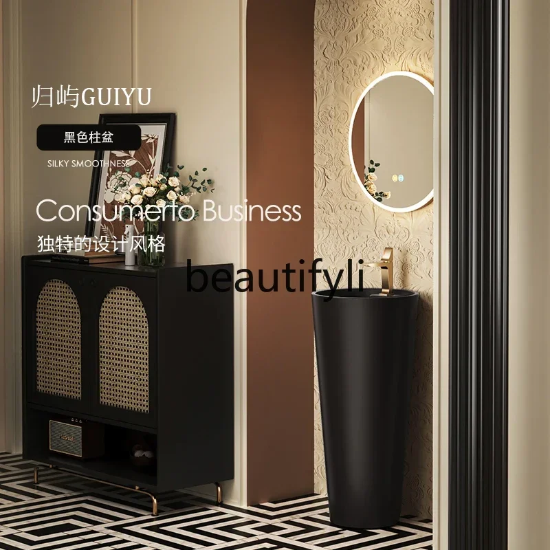 

ss K178 ss25 French retro wash basin black ceramic column basin bathroom hotel villa floor type