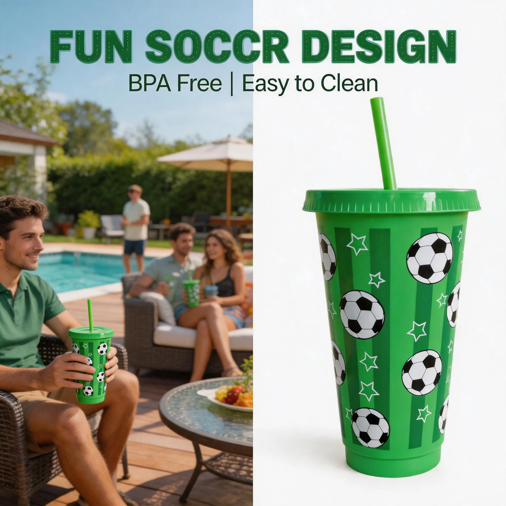 Party Games Adults Drinking - 6/12個入り 710ML プラスチック製サッカーカップ 24オンス サッカーをテーマにしたタンブラー 再利用可能なドリンクボトル