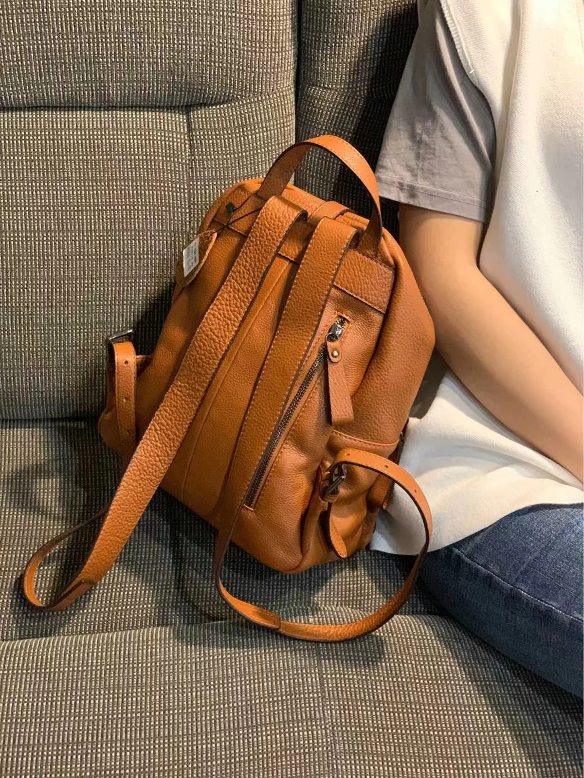 Leather Backpack Fashion Personality Women\'s Backpack New Trend First Layer Cowhide Korean Style Casual Soft Leather Backpack