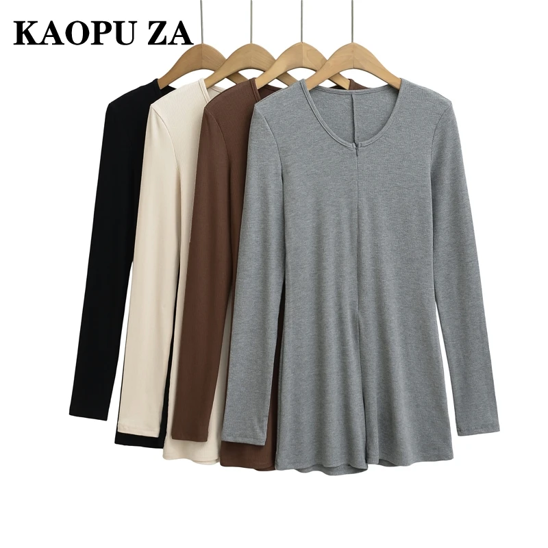 KAOPU ZA 2024 Autumn Wear Lady Casual Long Sleeve Knitted Jumpsuit Short Pants Streetwear Spring Woman's O-Collar Ruffles zipper