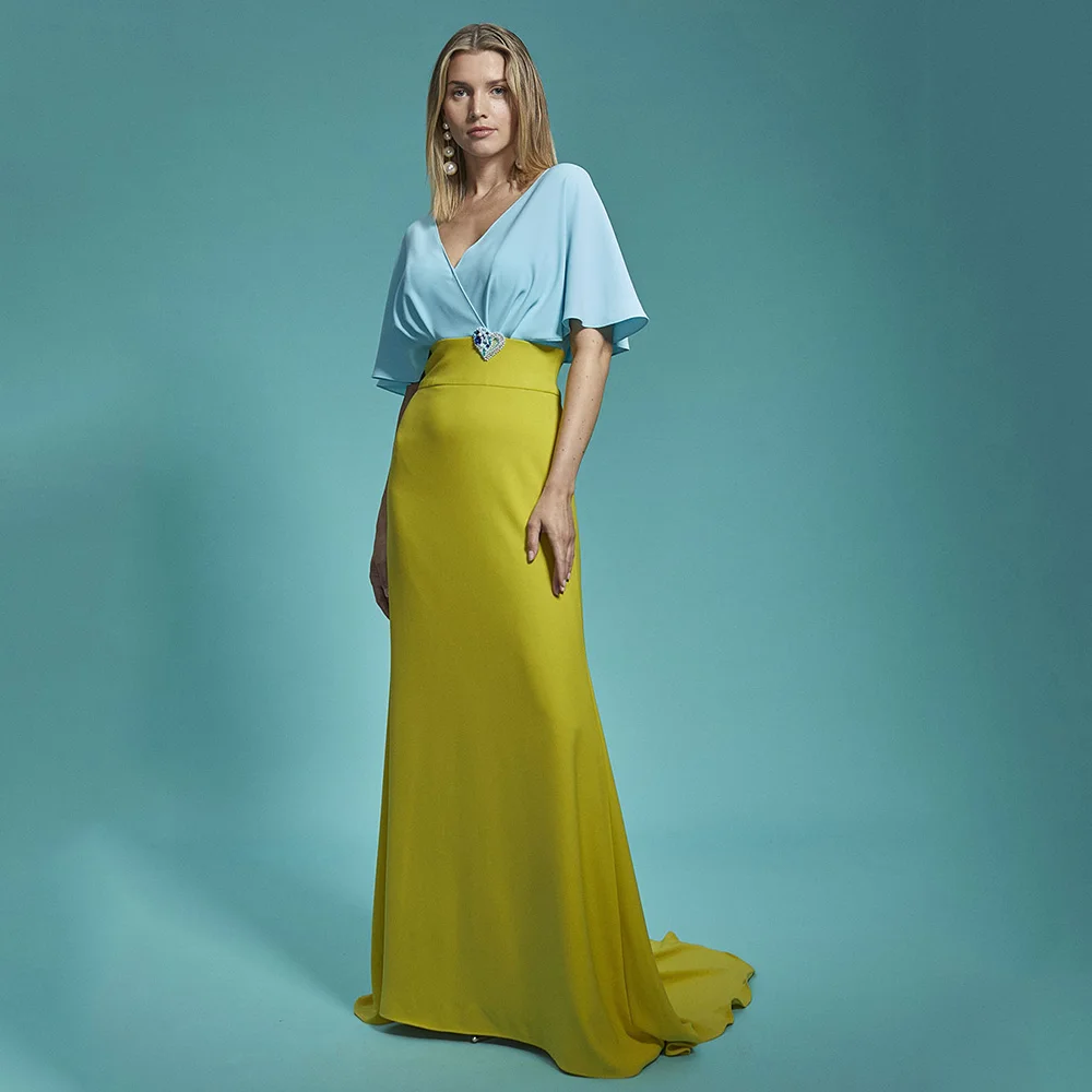 

Elegant Wedding Guest Dresses for Women Cap Sleeves V Neck A Line Formal Party Gowns Long Pearls Beading Modern Evening Dress