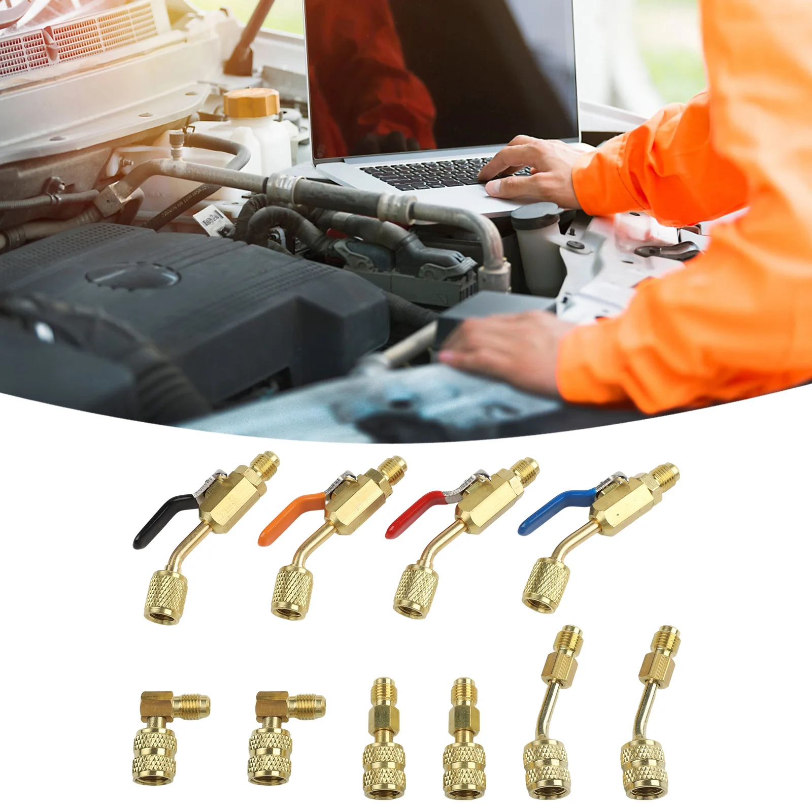 

10 Pcs HVAC Air Conditioner Repair Tools for Split System For R410A For R134A R12 R22 with Angled Ball Valves and Adapters
