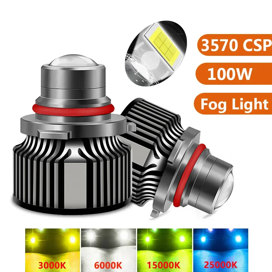 Laser Lens H7 H11 Led Fog Light Bulb H8 H9 9005 HB3 9006 HB4 CSP 3570 15000K 6000K 3000K Turbo Headlight Light For Car 12V