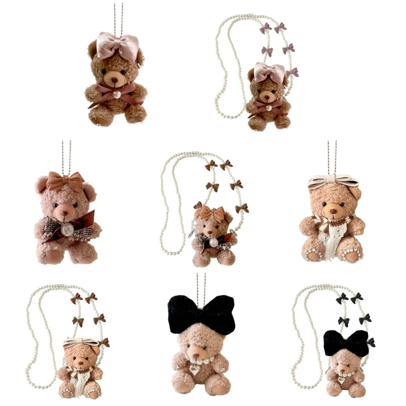 Cute Plush Bear Keychain Cartoon Animal Pendant Keyrings Fashionable Phone Back Clip Key Rings for Backpacks and Phone