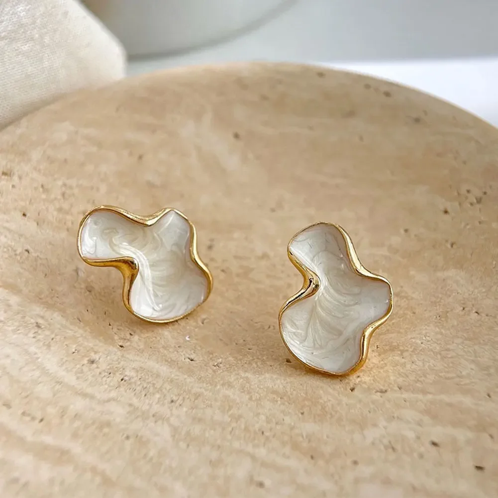 Women Jewelry Simple Temperament Artistic Abstract Cloud Irregular Stud Earrings Colorful Glaze Heart Geometric Drop Earrings