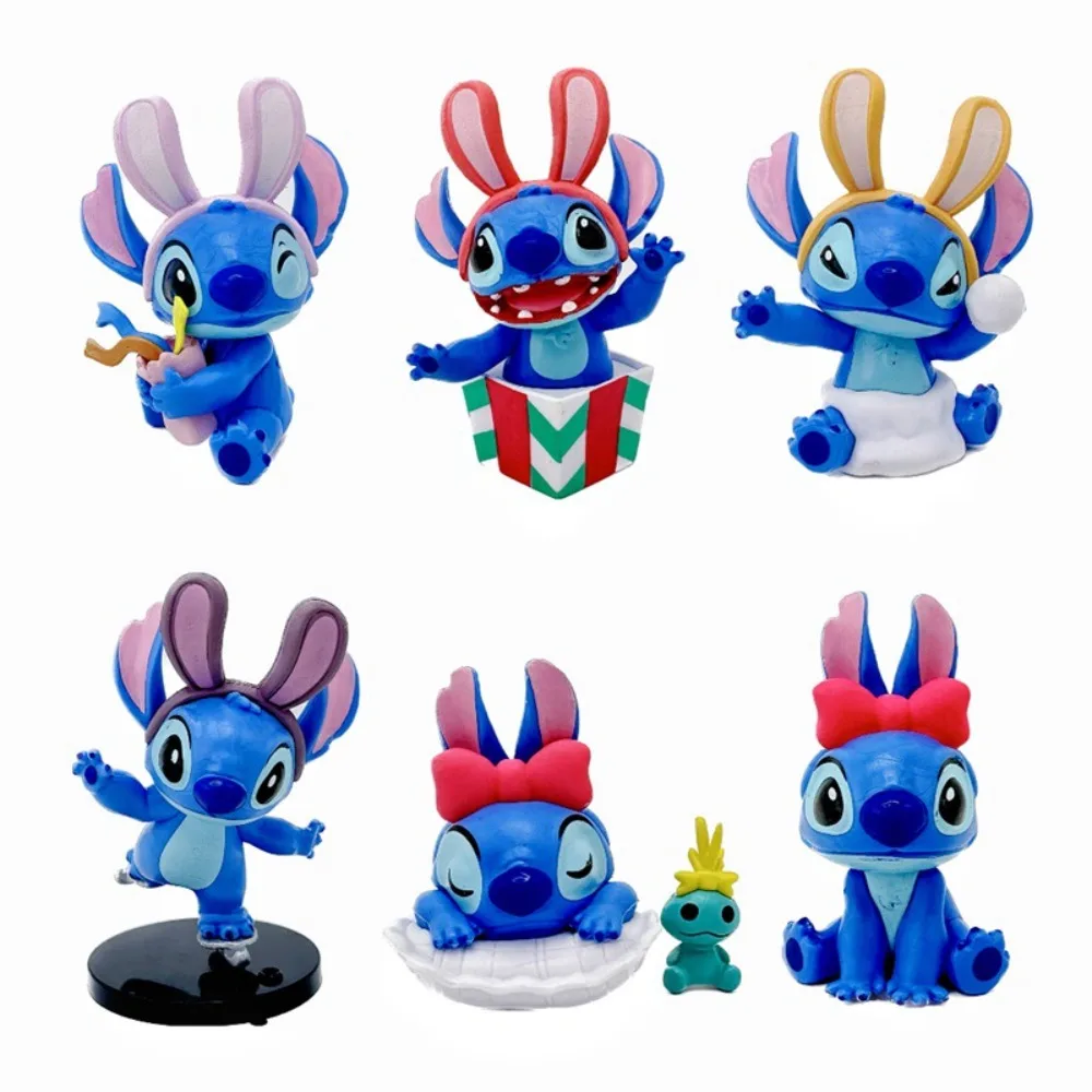 Zimowe historie Stitch zestaw garażowy lalki sześć stylów Lilo i Stitch modna dekoracja tortu ozdoba na biurko festiwale prezenty