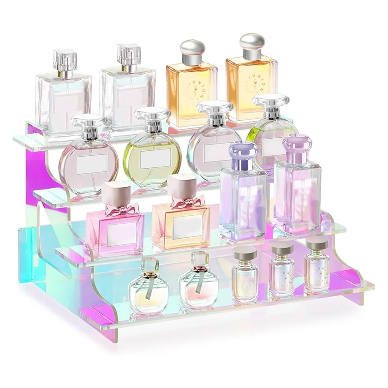 

A19F-4 Tier Iridescent Display Risers Stand, Plastic Risers For Display, Perfume Organizer, Display For Figures