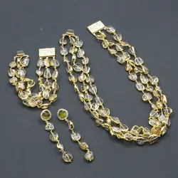 GG Natural Yellow Citrine Freeform Gold Edge Plated Stone Necklace Earrings Bracelet Sets Simple Necklace Jewelry Gifts